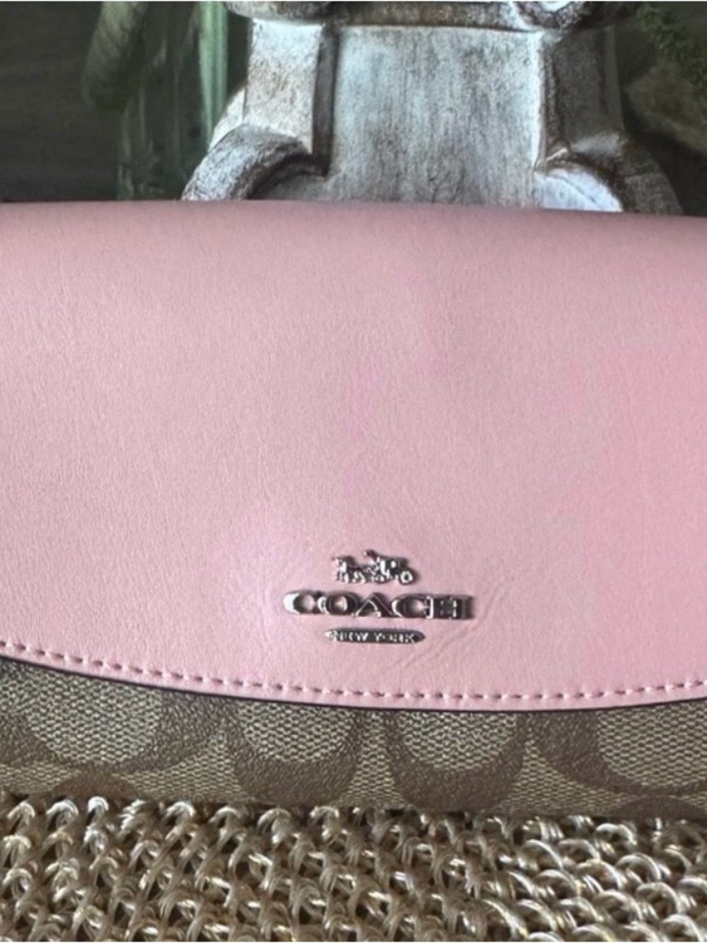 Coach Signature Canvas Wallet with Pale Pink Leather Flap